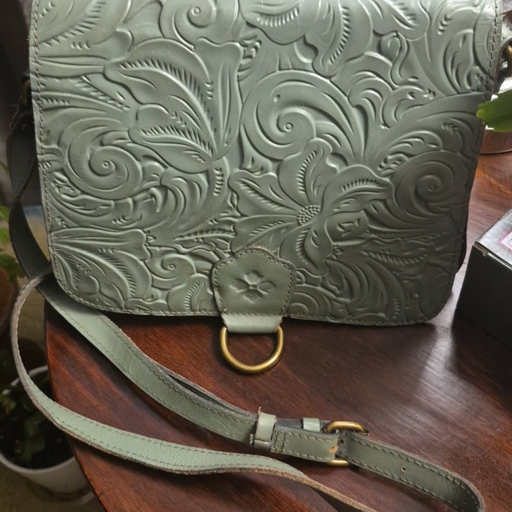 Patricia Nash Embossed Leather Crossbody Bag in Sage